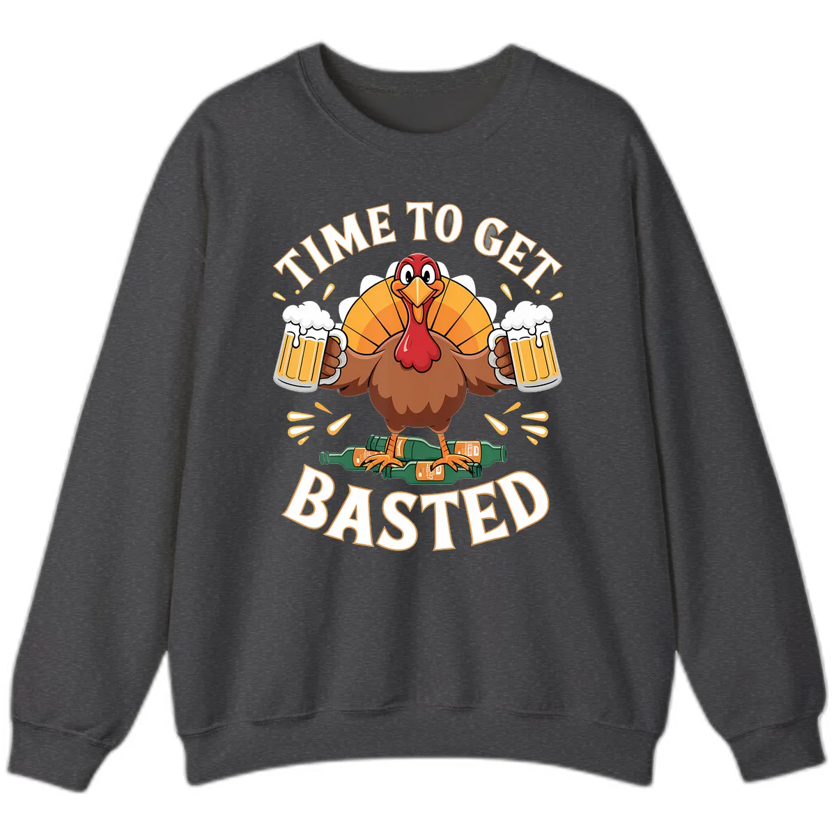 Time to Get Basted Turkey Design Sweatshirt in Dark Heather