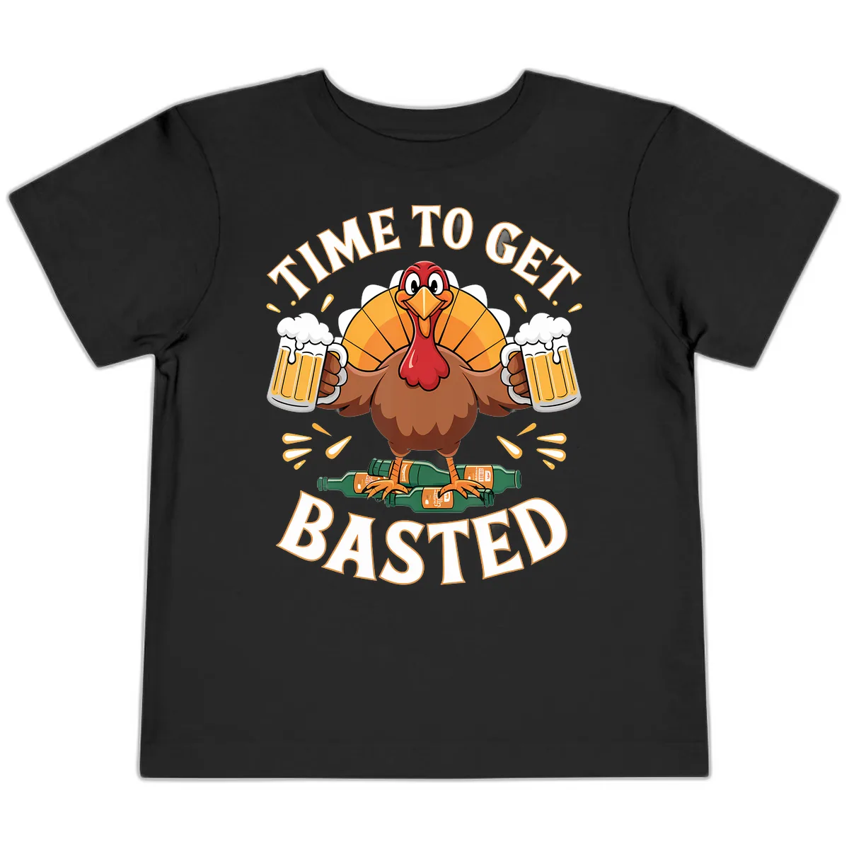 Time to Get Basted Turkey Design Toddler T-Shirt in Black