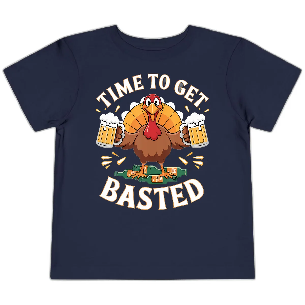 Time to Get Basted Turkey Design Toddler T-Shirt in Navy