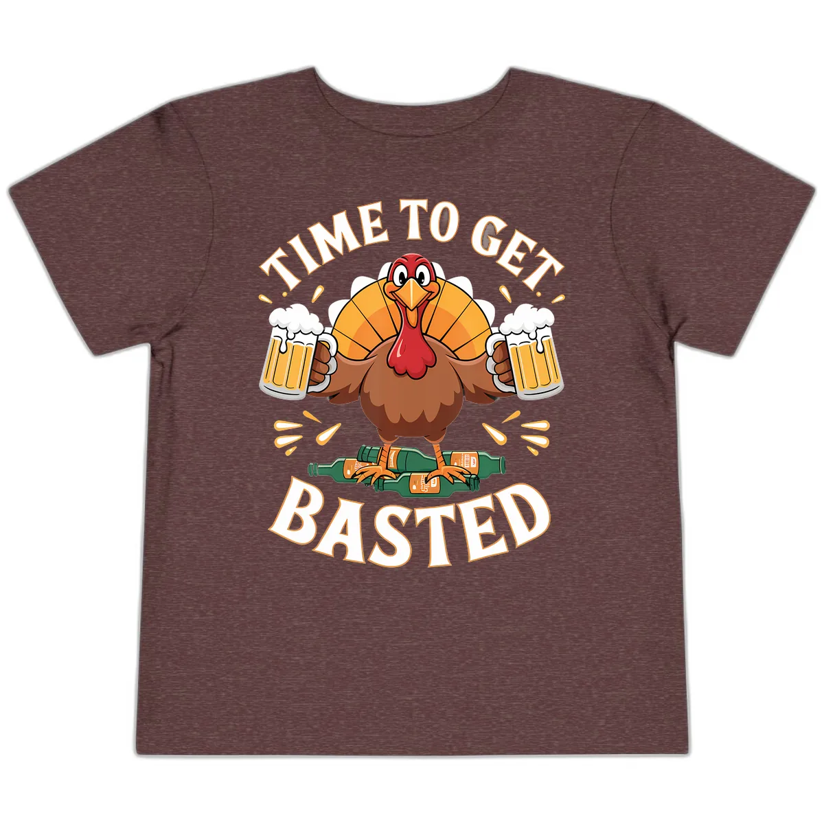 Time to Get Basted Turkey Design Toddler T-Shirt in Heather Maroon