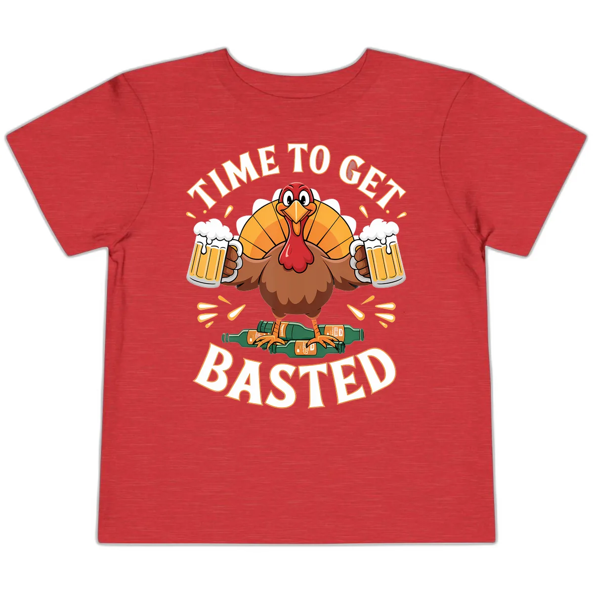 Time to Get Basted Turkey Design Toddler T-Shirt in Heather Red