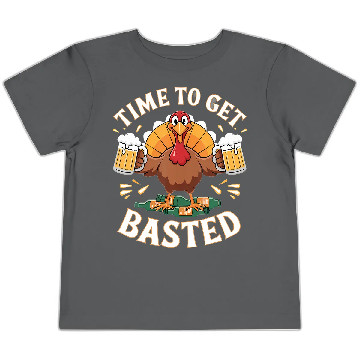 Time to Get Basted Turkey Design Toddler T-Shirt in Asphalt