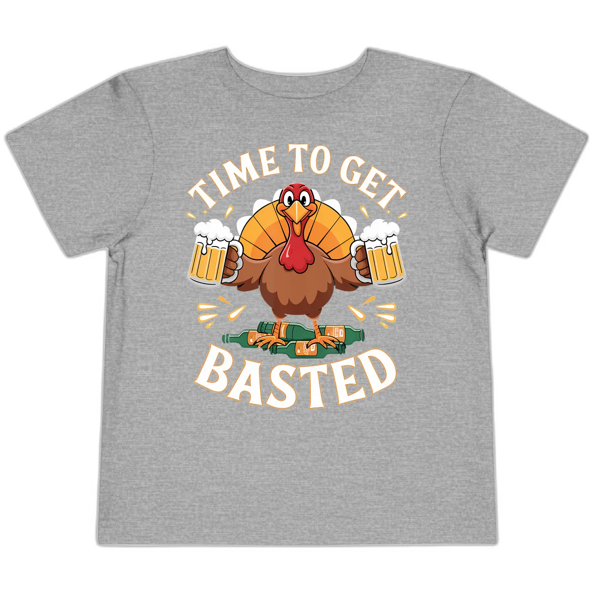 Time to Get Basted Turkey Design Toddler T-Shirt in Athletic Heather