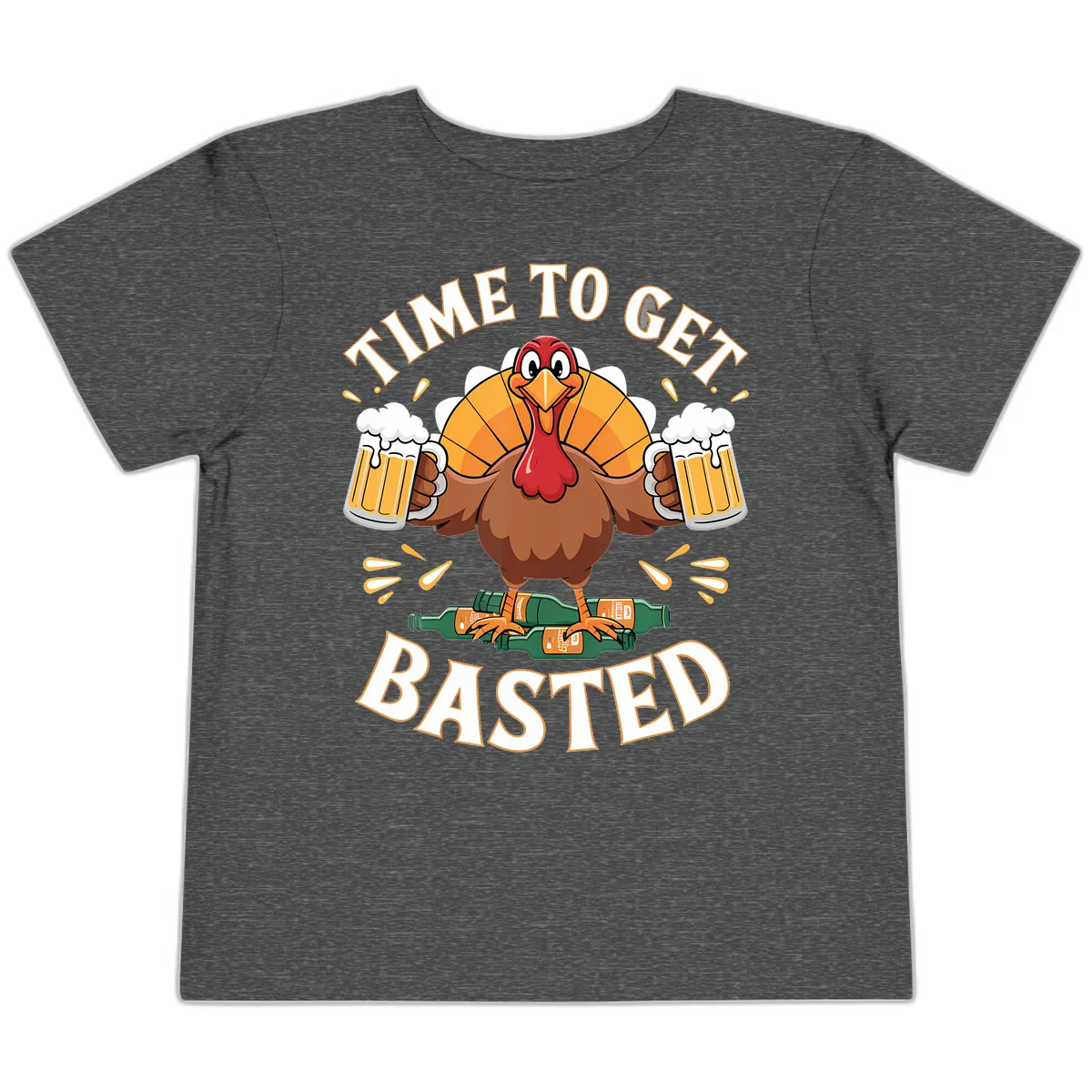 Time to Get Basted Turkey Design Toddler T-Shirt in Dark Heather Grey