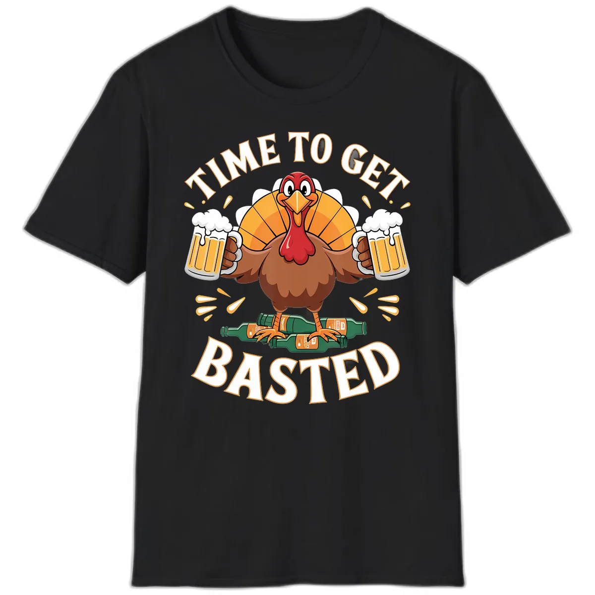 Time to Get Basted Turkey Design T-Shirt in Black