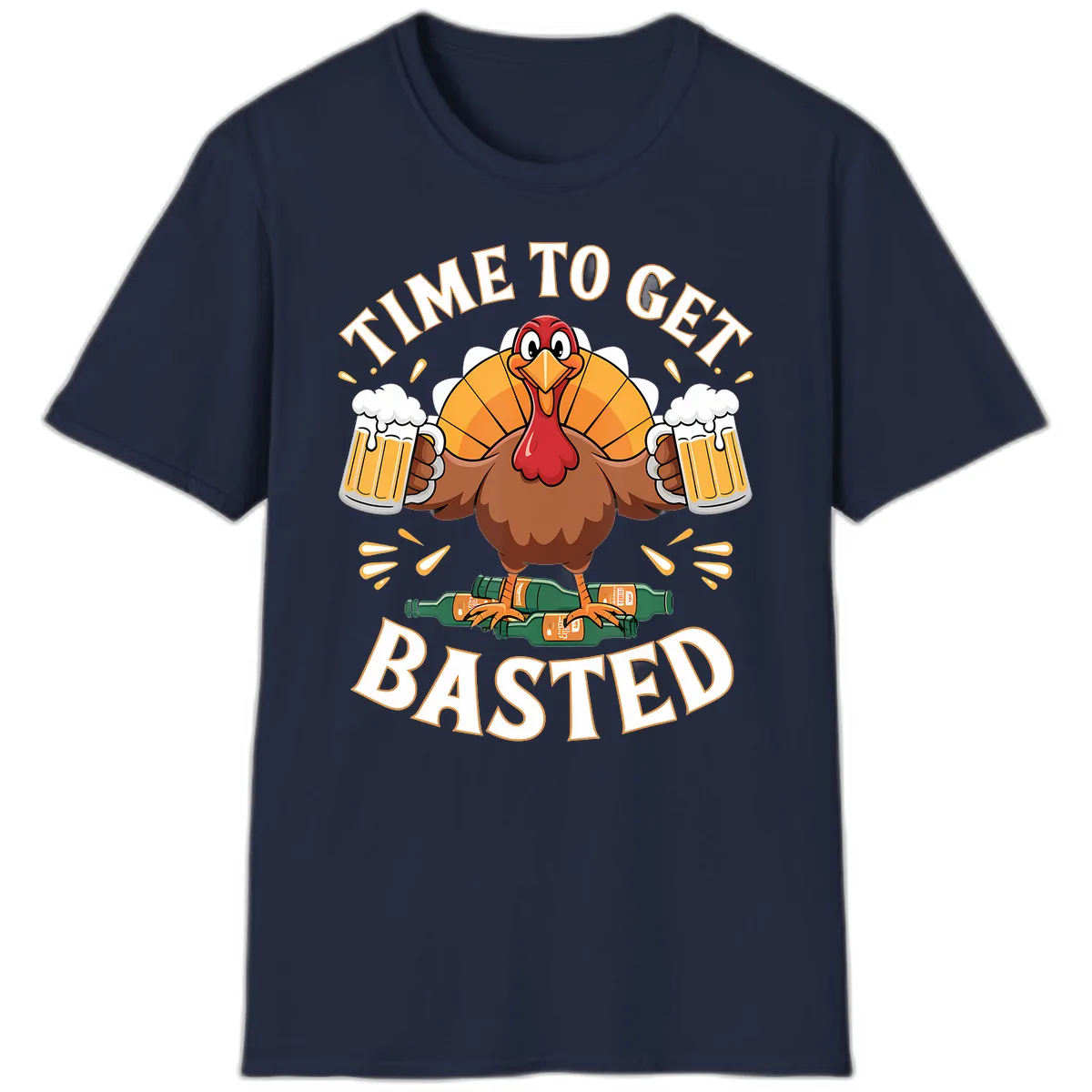 Time to Get Basted Turkey Design T-Shirt in Navy