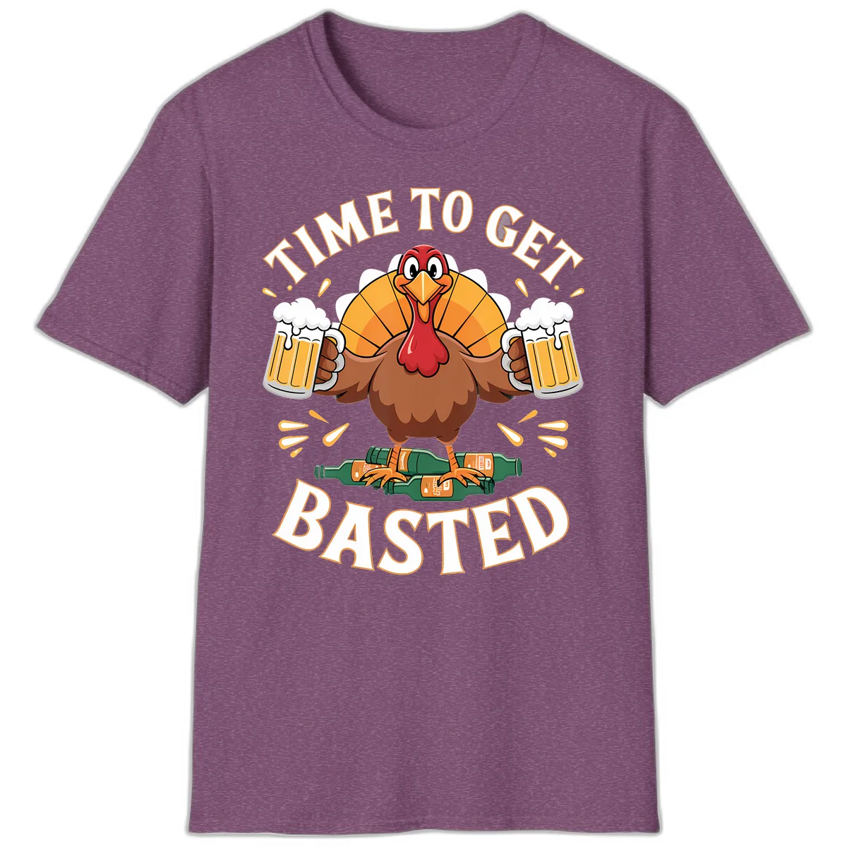Time to Get Basted Turkey Design T-Shirt in Heather Maroon