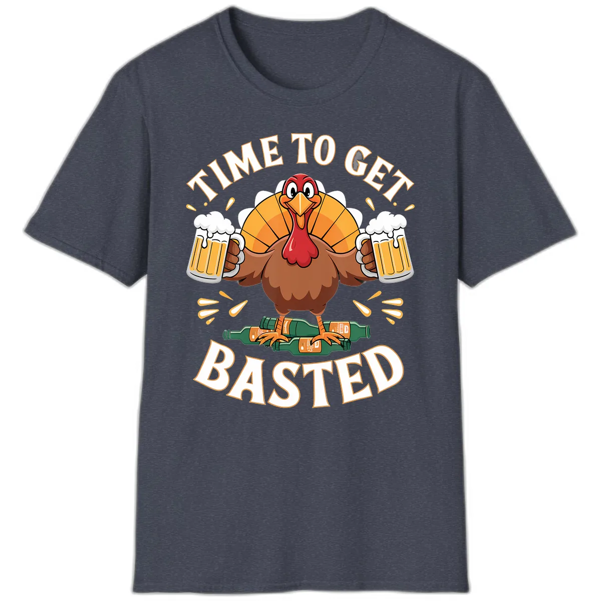 Time to Get Basted Turkey Design T-Shirt in Heather Navy