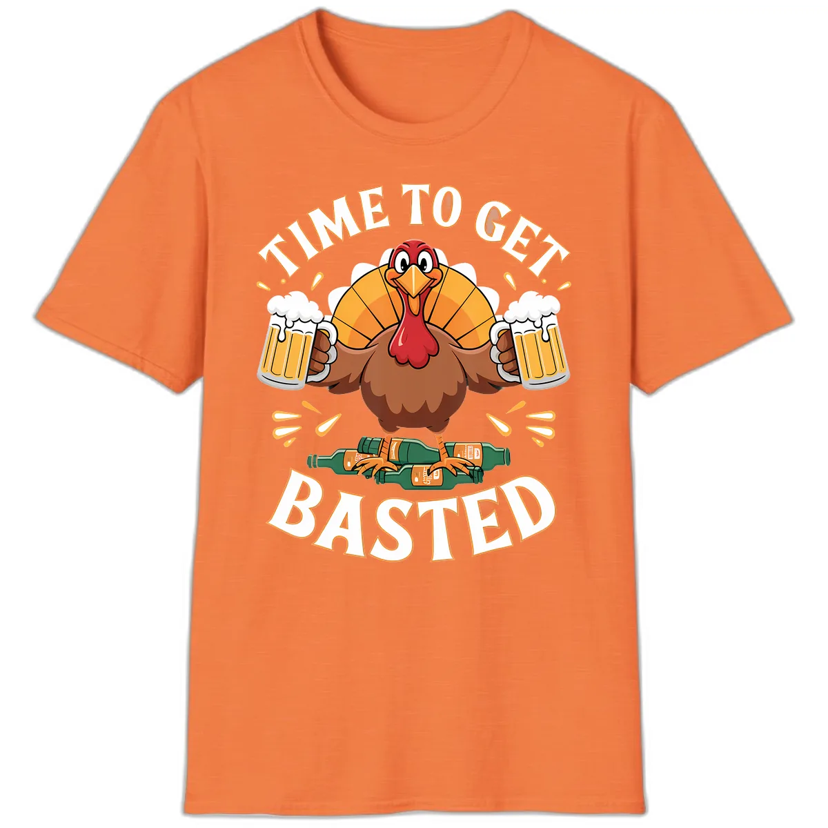 Time to Get Basted Turkey Design T-Shirt in Heather Orange