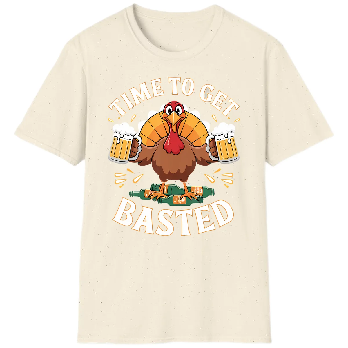 Time to Get Basted Turkey Design T-Shirt in Natural