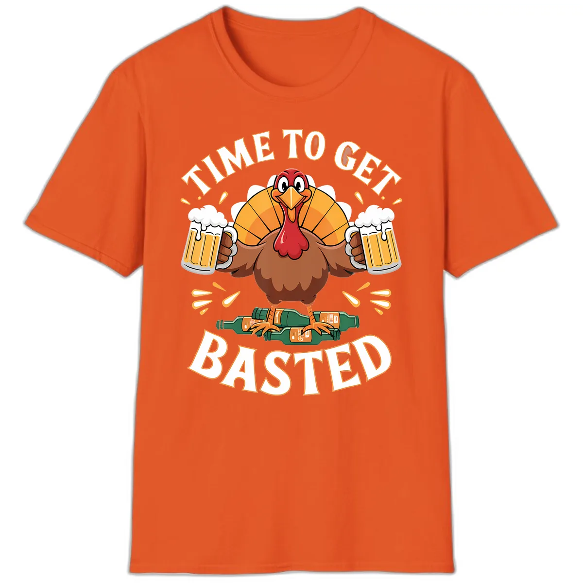 Time to Get Basted Turkey Design T-Shirt in Orange