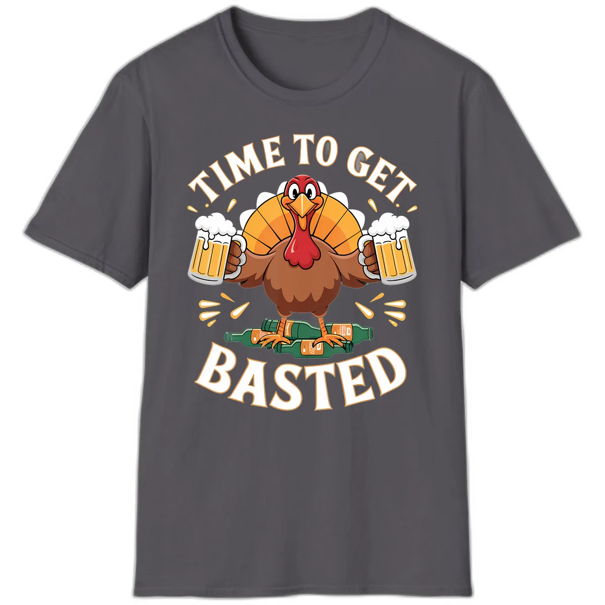 Time to Get Basted Turkey Design T-Shirt in Charcoal