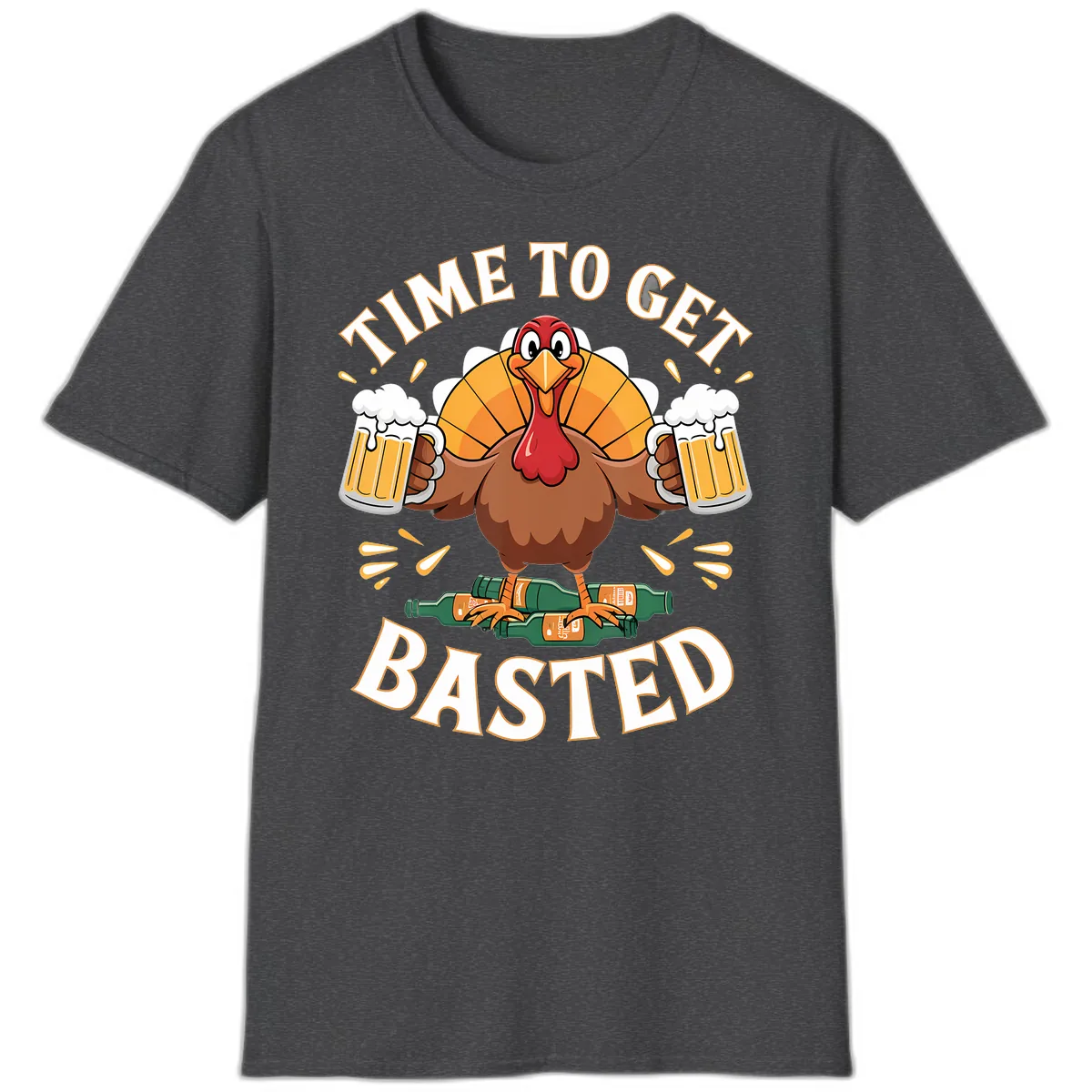 Time to Get Basted Turkey Design T-Shirt in Dark Heather