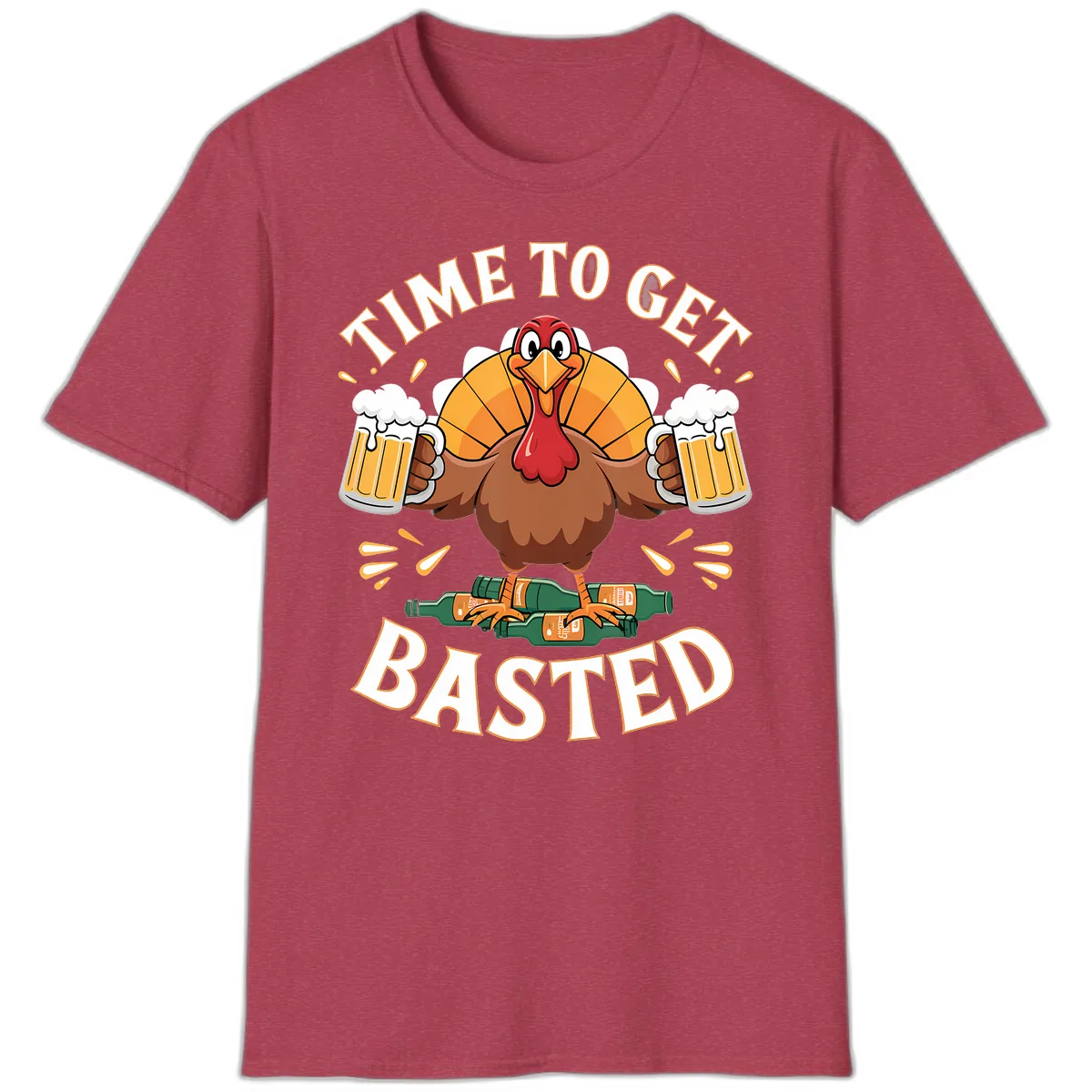 Time to Get Basted Turkey Design T-Shirt in Heather Cardinal