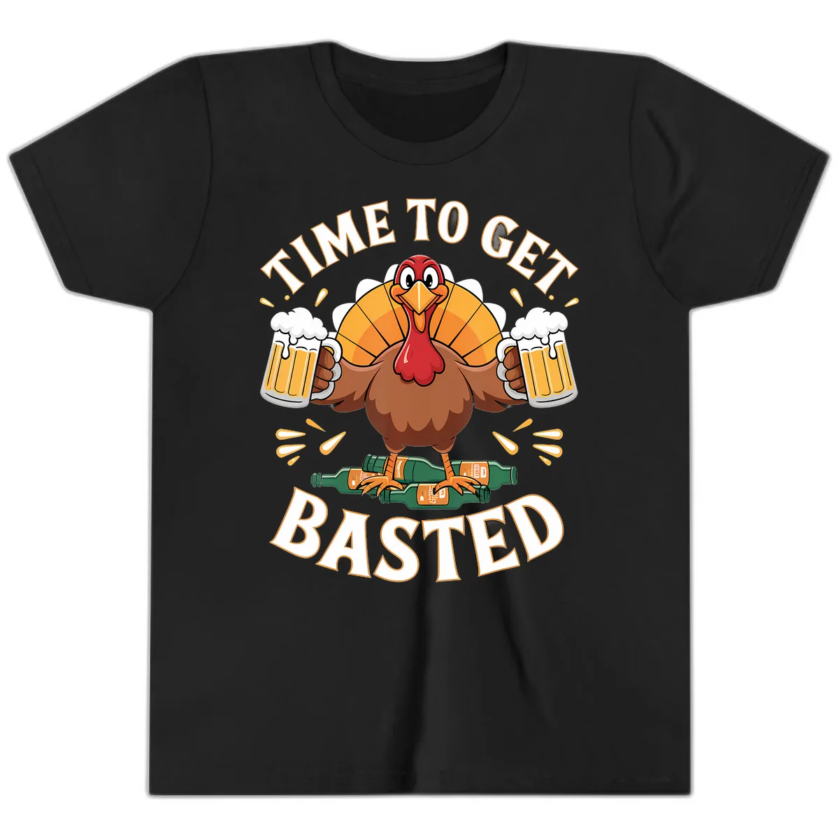 Time to Get Basted Turkey Design Youth T-Shirt in Black