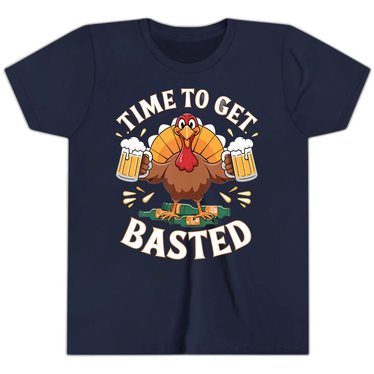 Time to Get Basted Turkey Design Youth T-Shirt in Navy