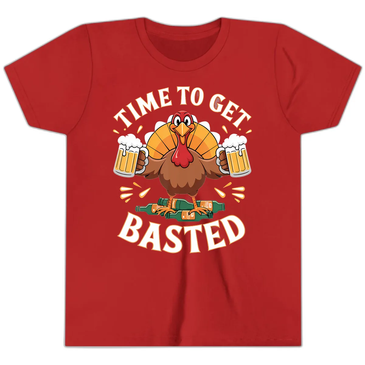 Time to Get Basted Turkey Design Youth T-Shirt in Red