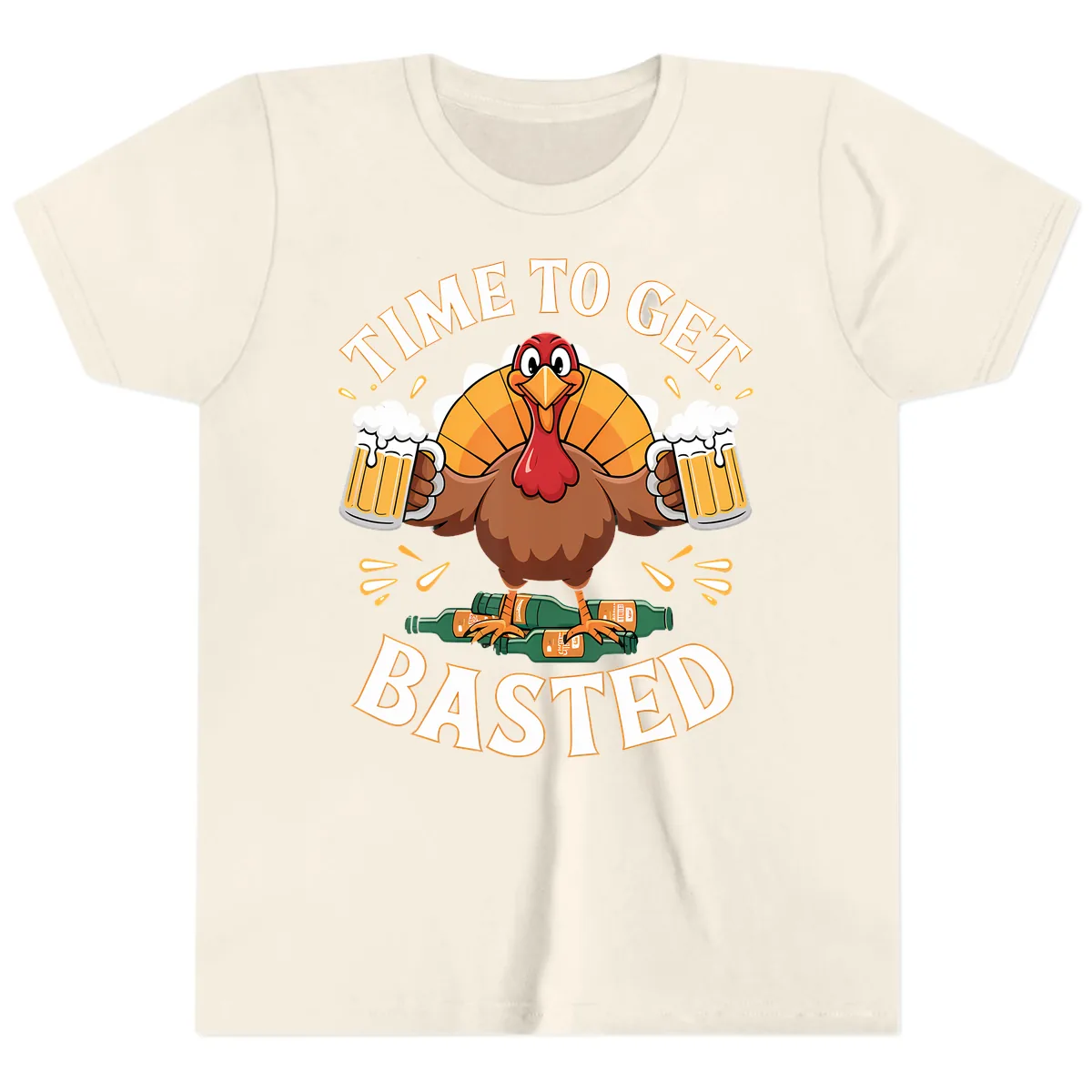 Time to Get Basted Turkey Design Youth T-Shirt in Natural