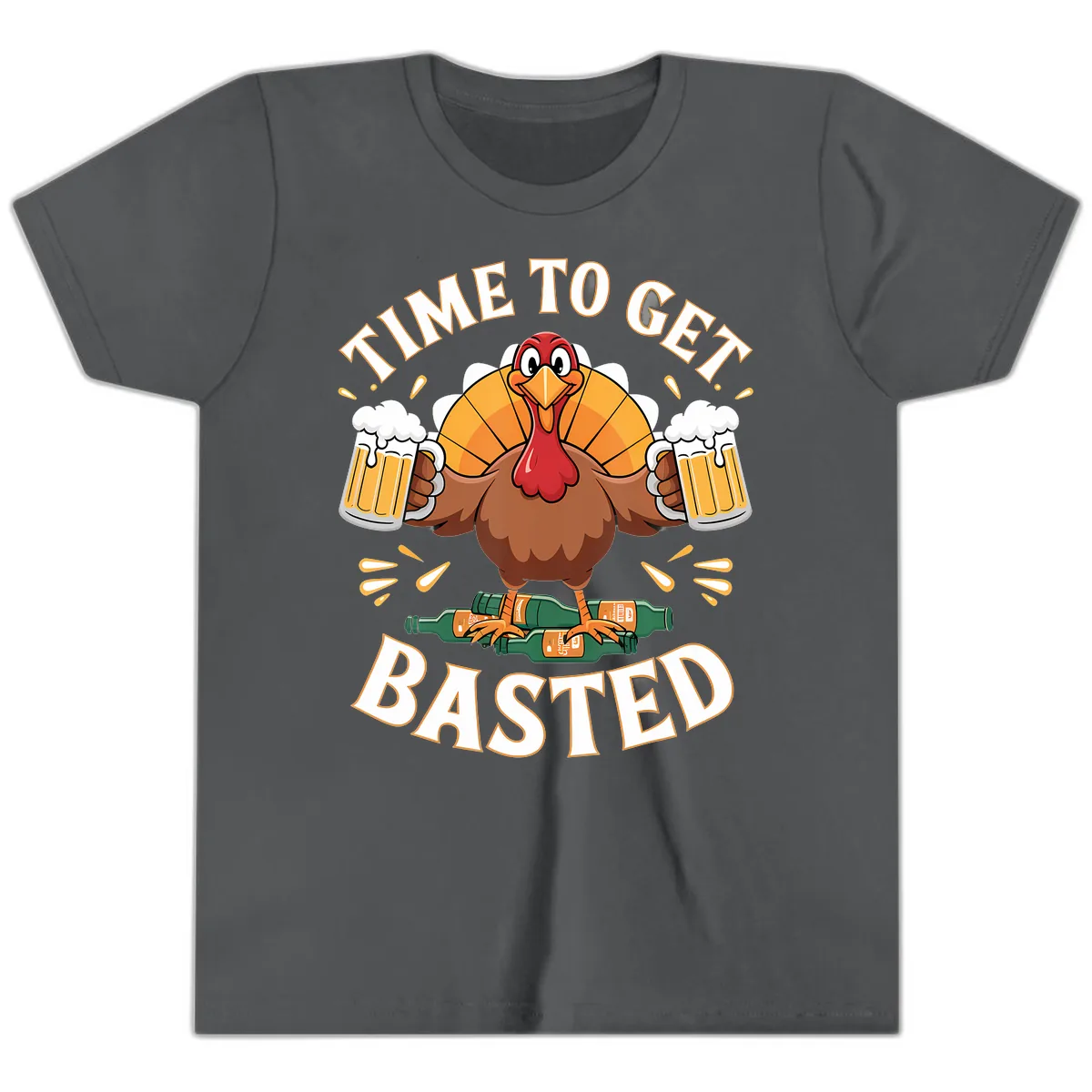 Time to Get Basted Turkey Design Youth T-Shirt in Asphalt