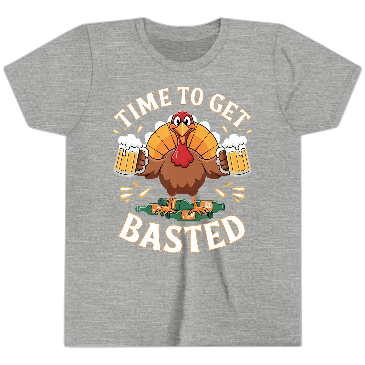 Time to Get Basted Turkey Design Youth T-Shirt in Athletic Heather