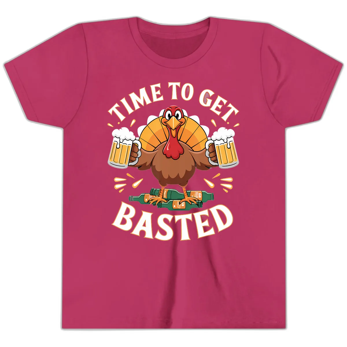 Time to Get Basted Turkey Design Youth T-Shirt in Berry