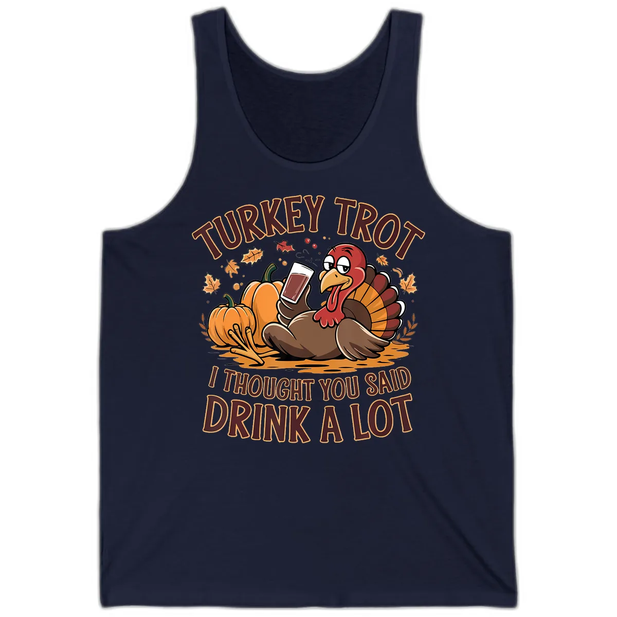 Turkey Trot Drink A Lot Thanksgiving Graphic Tank in Navy