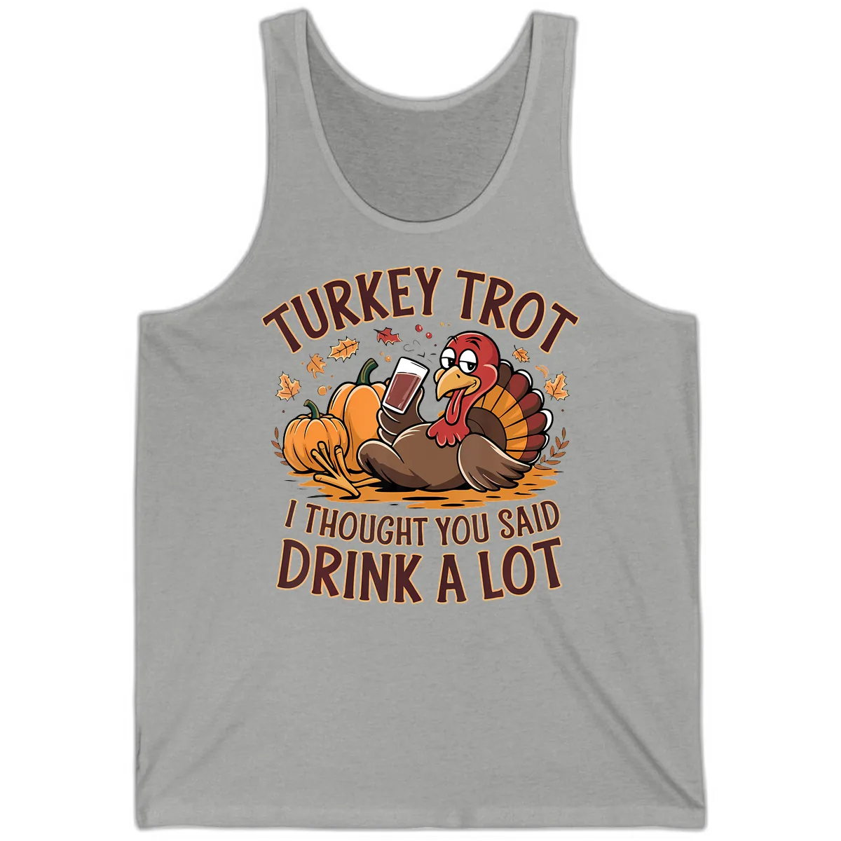 Turkey Trot Drink A Lot Thanksgiving Graphic Tank in Athletic Heather