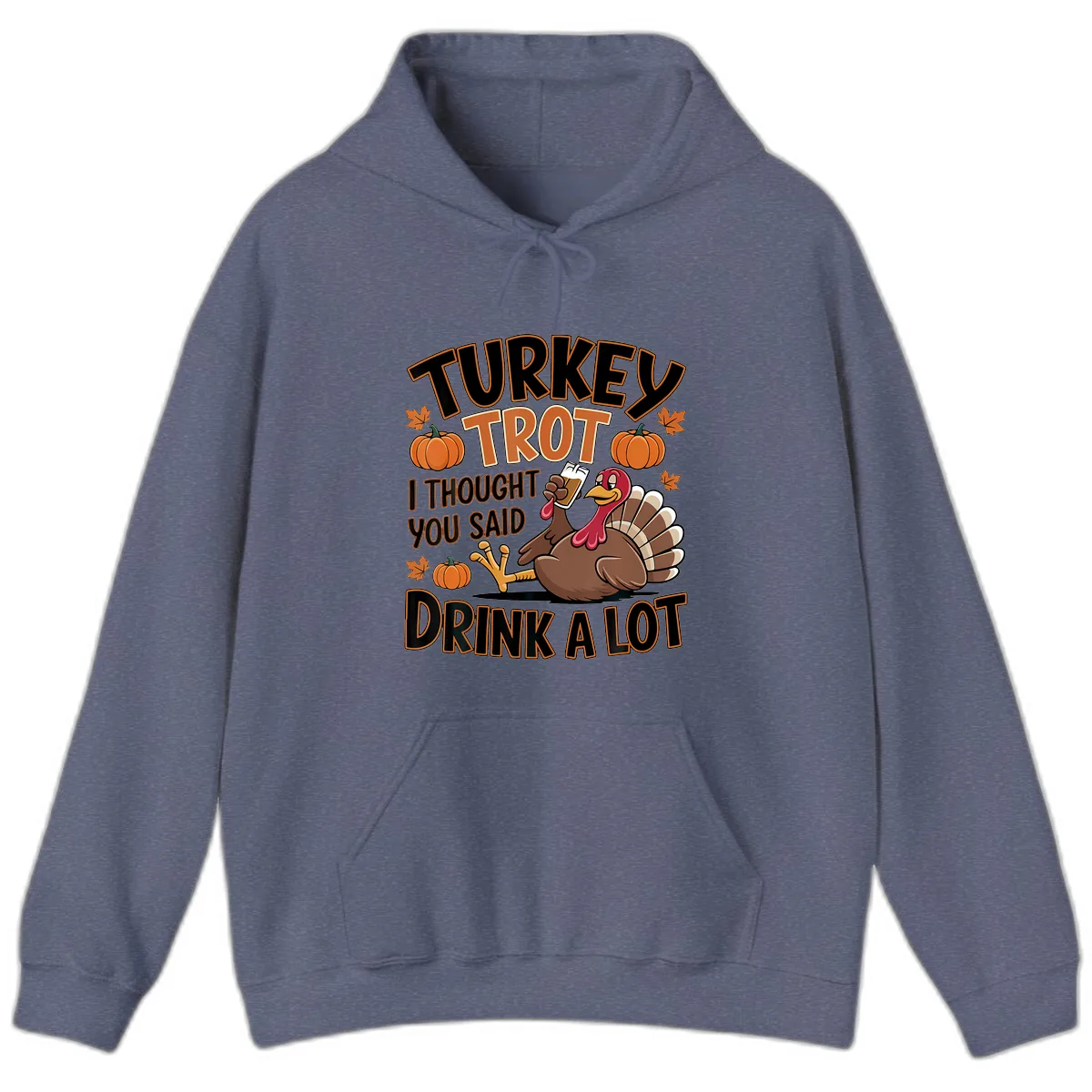 Turkey Trot Drink A Lot Hoodie in Heather Navy