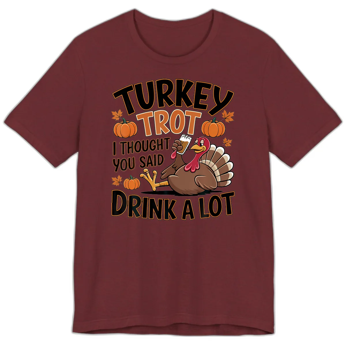 Turkey Trot Drink A Lot Premium T-Shirt in Heather Cardinal