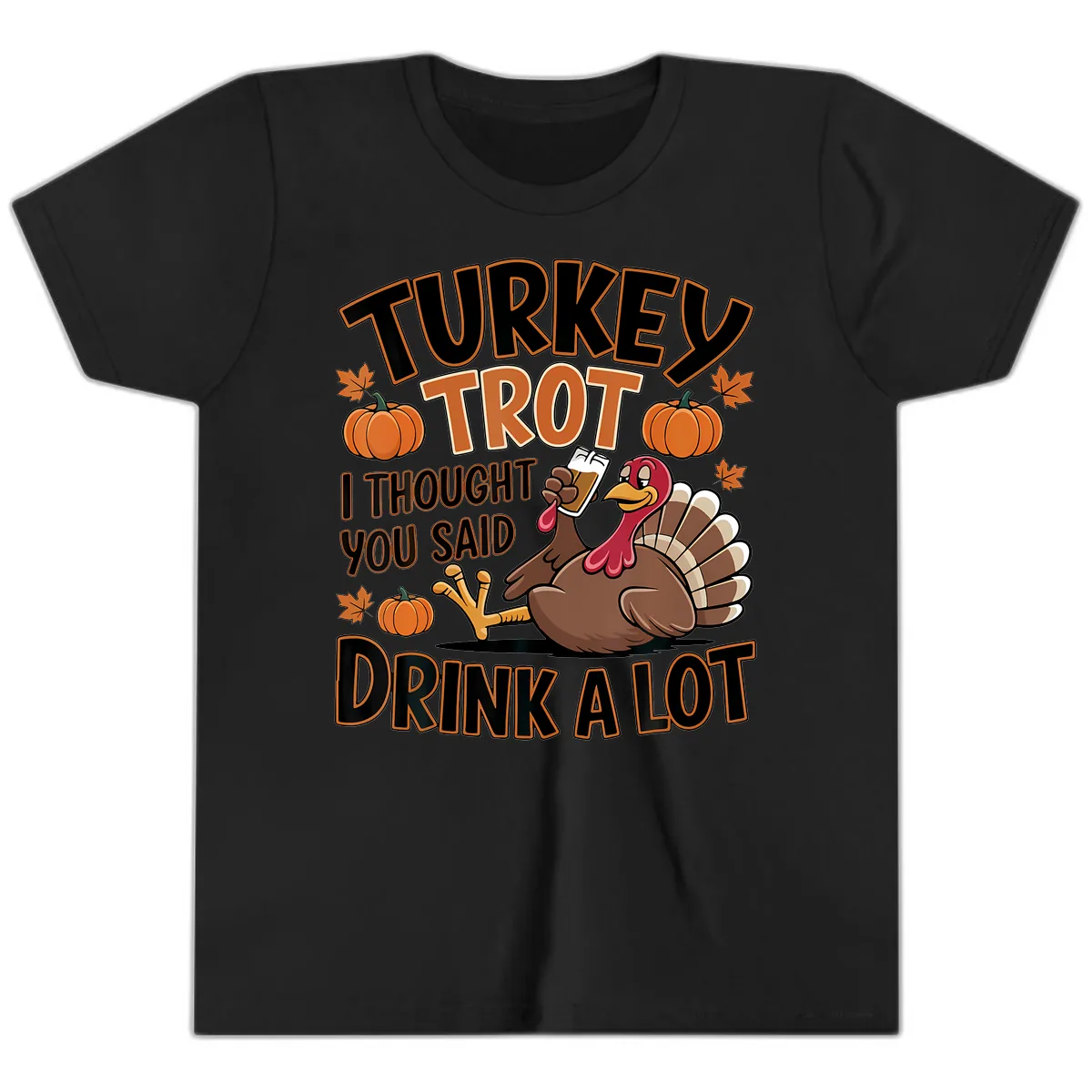Turkey Trot Drink A Lot Youth T-Shirt in Black