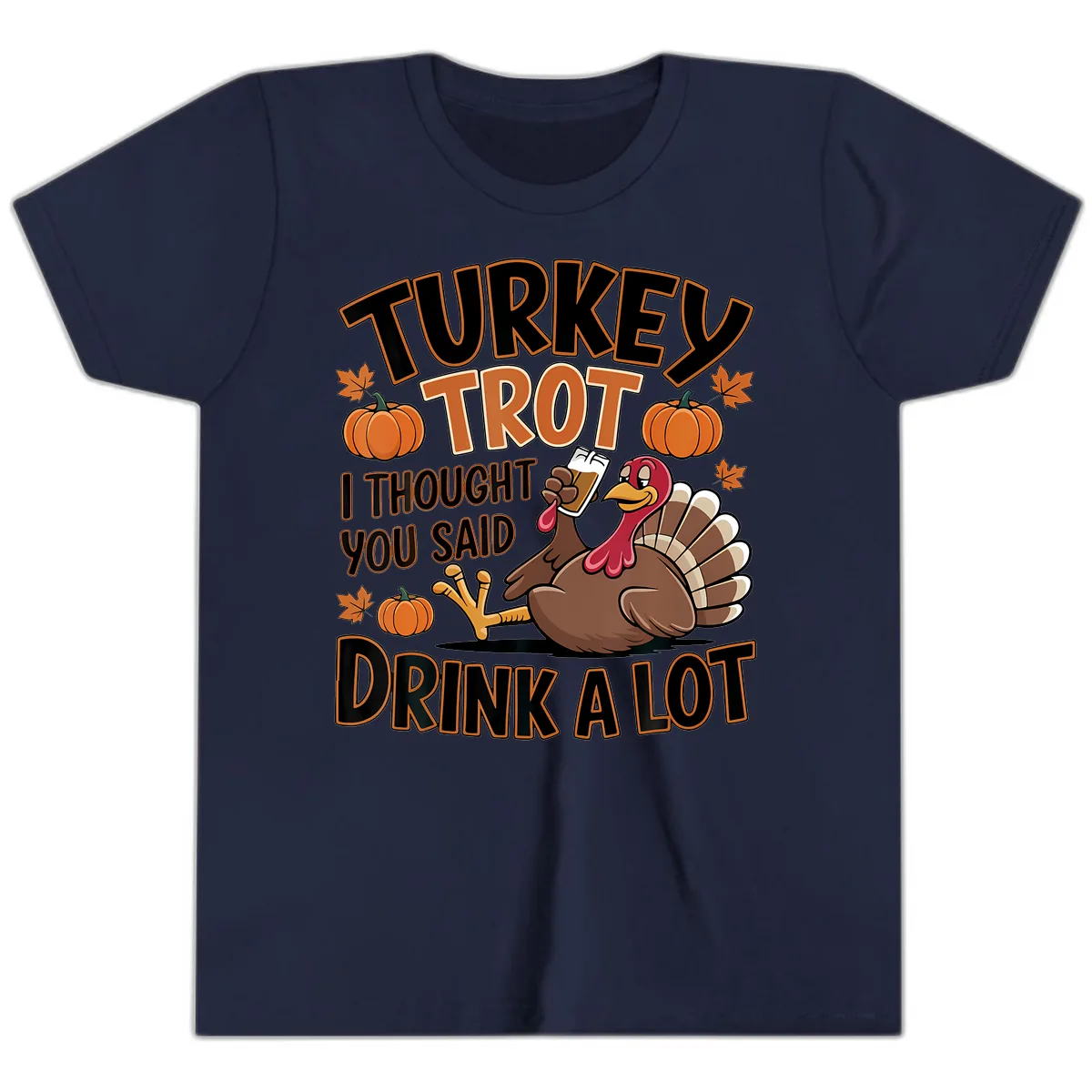 Turkey Trot Drink A Lot Youth T-Shirt in Navy