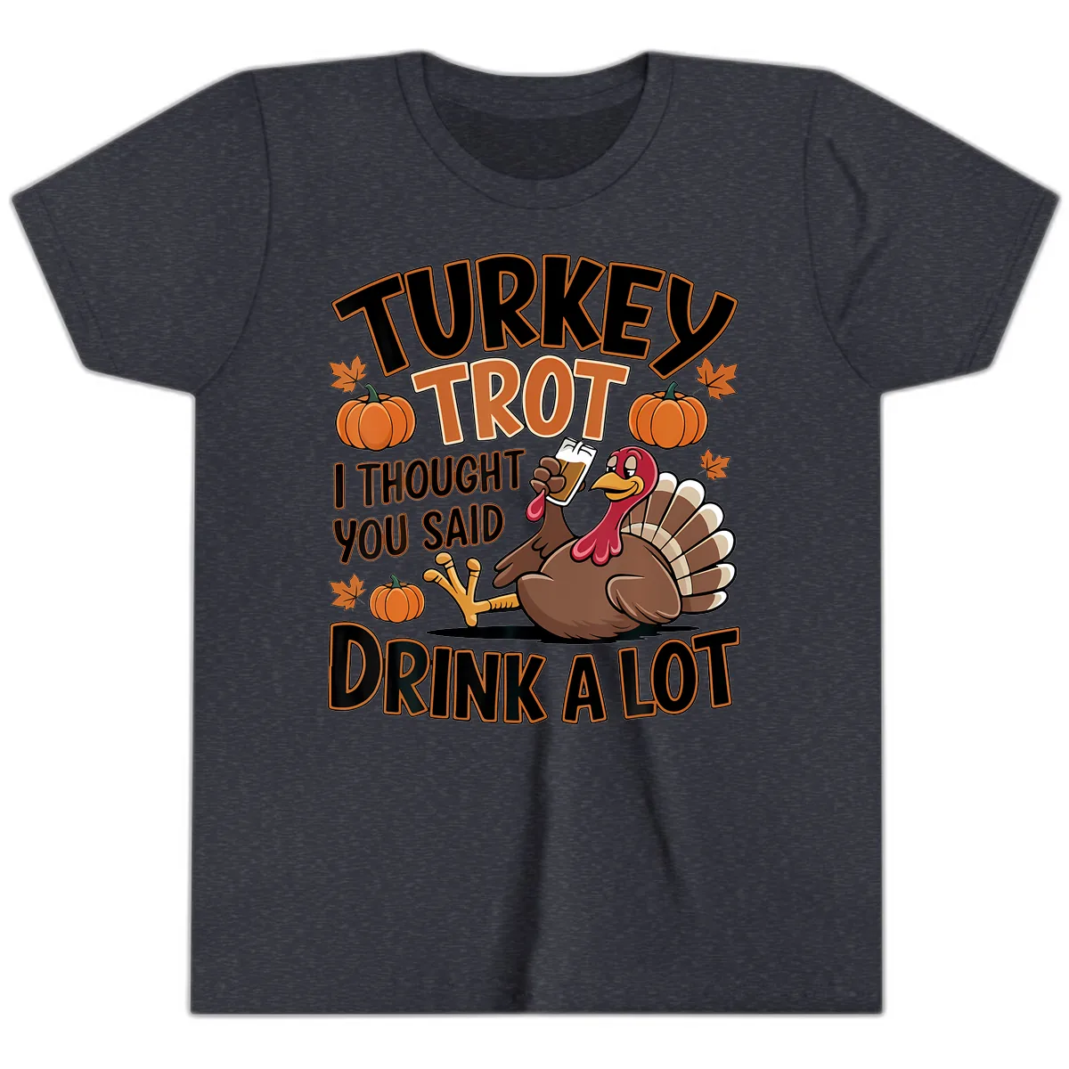 Turkey Trot Drink A Lot Youth T-Shirt in Heather Navy