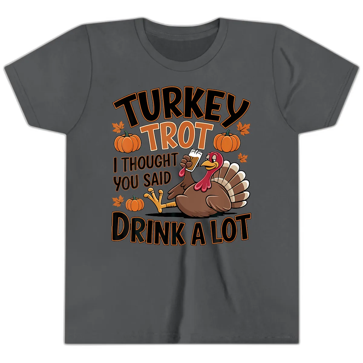 Turkey Trot Drink A Lot Youth T-Shirt in Asphalt