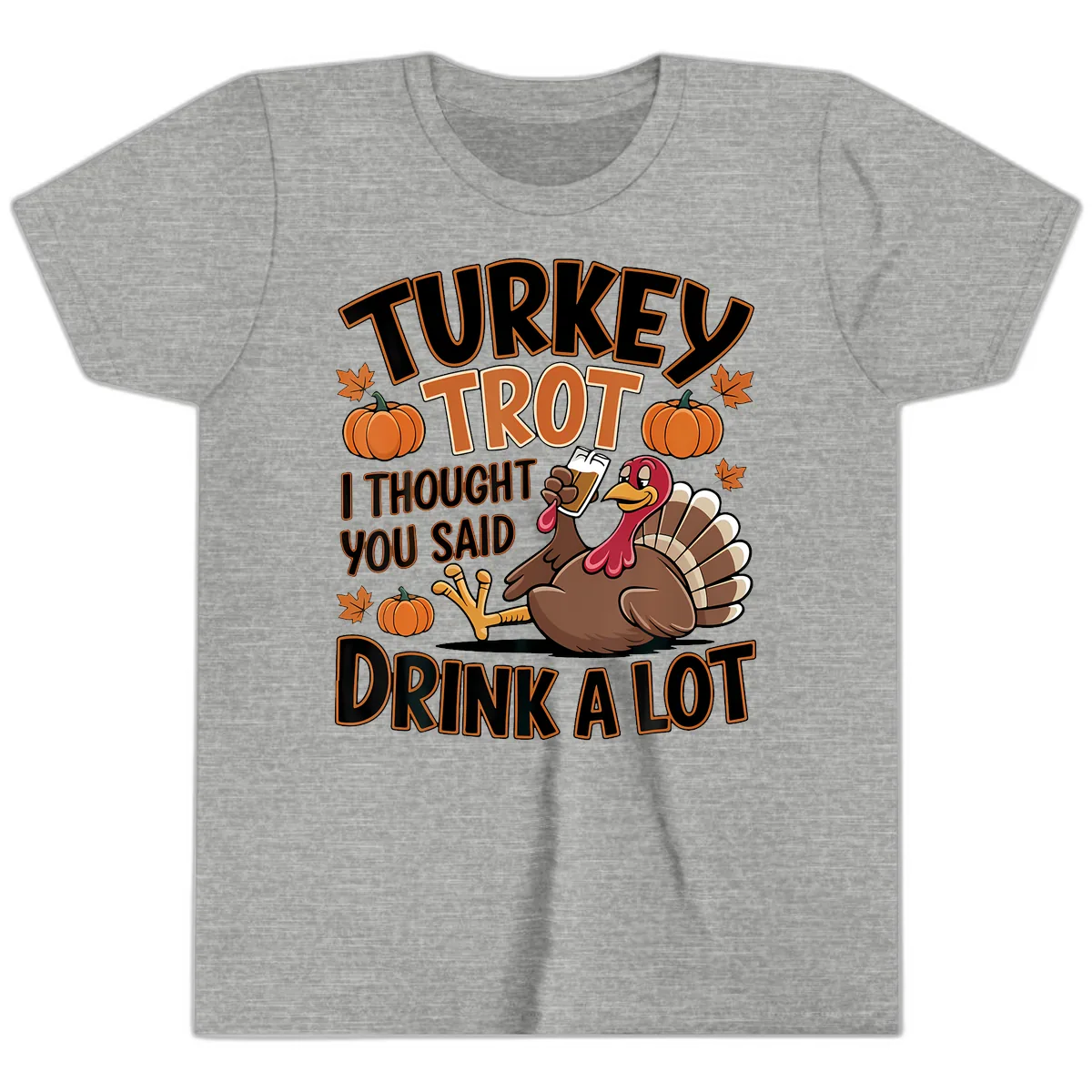 Turkey Trot Drink A Lot Youth T-Shirt in Athletic Heather