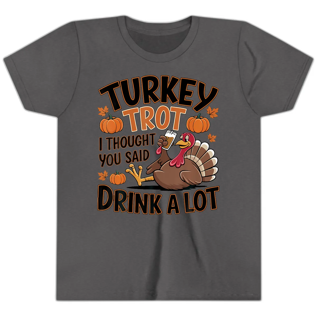Turkey Trot Drink A Lot Youth T-Shirt in Dark Heather Grey