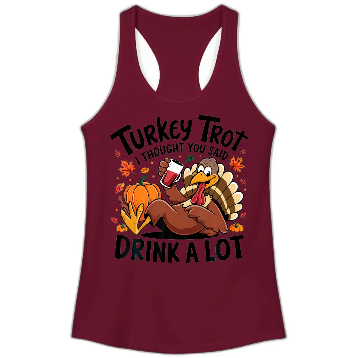 Turkey Trot Drink A Lot T-Shirt Design Ladies Tank in Solid Cardinal Red