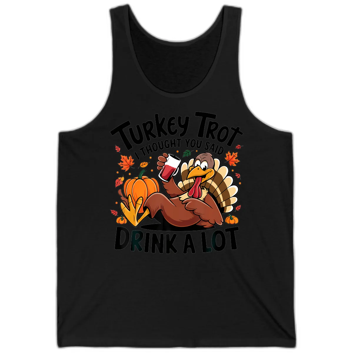 Turkey Trot Drink A Lot T-Shirt Design Tank in Black