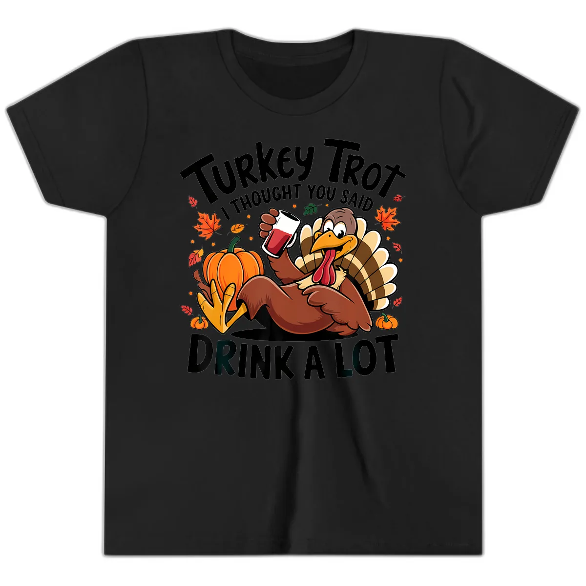 Turkey Trot Drink A Lot T-Shirt Design Youth T-Shirt in Black