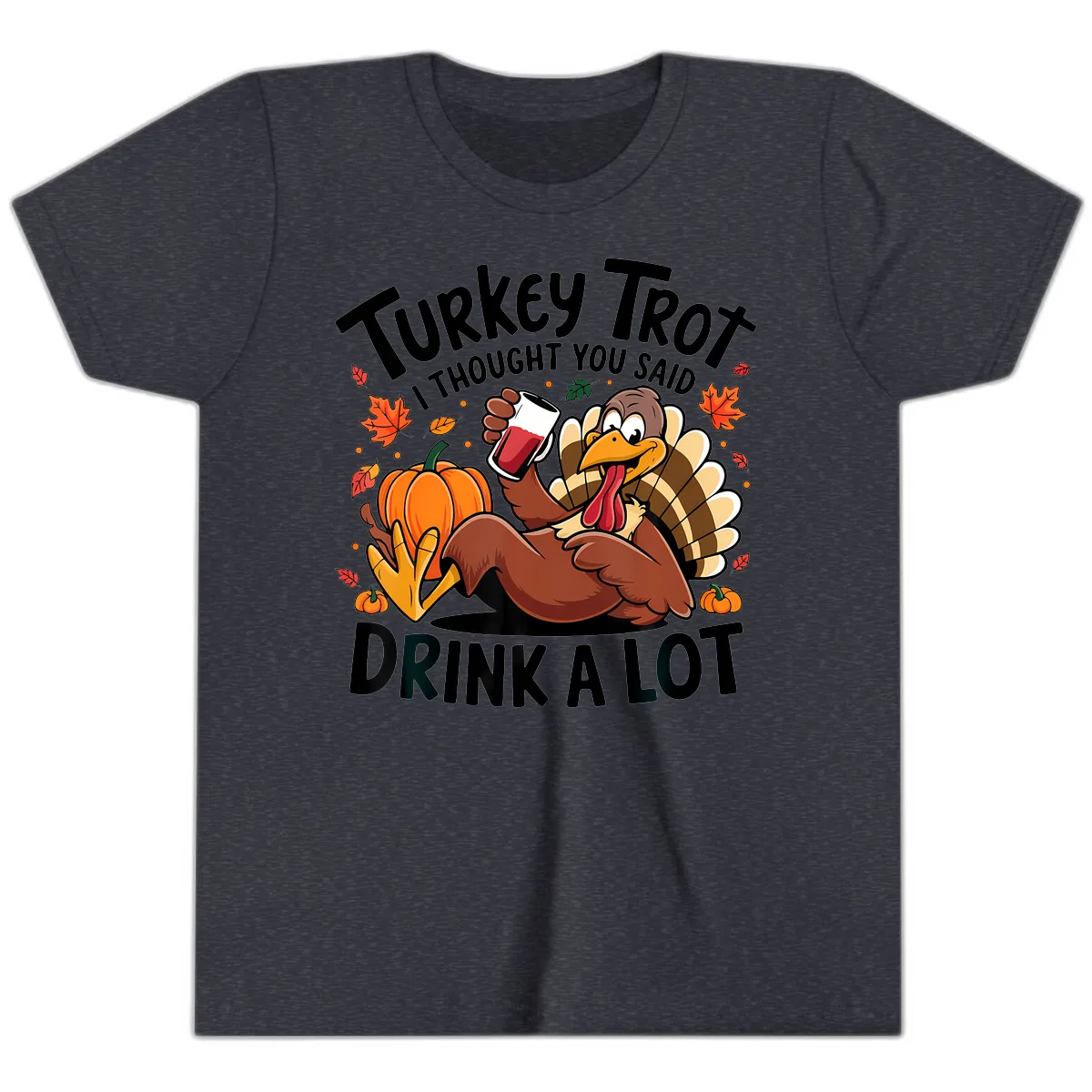 Turkey Trot Drink A Lot T-Shirt Design Youth T-Shirt in Heather Navy