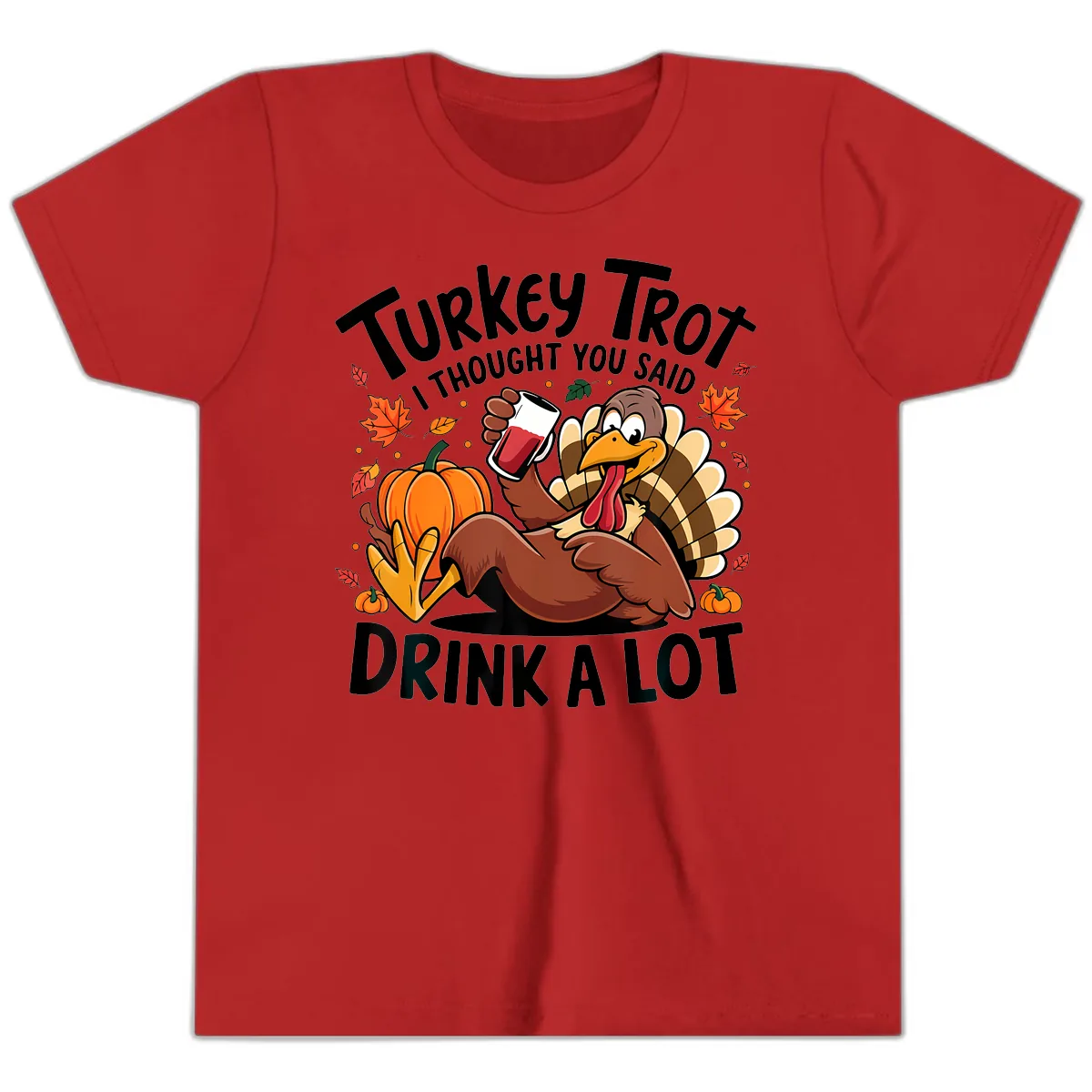 Turkey Trot Drink A Lot T-Shirt Design Youth T-Shirt in Red