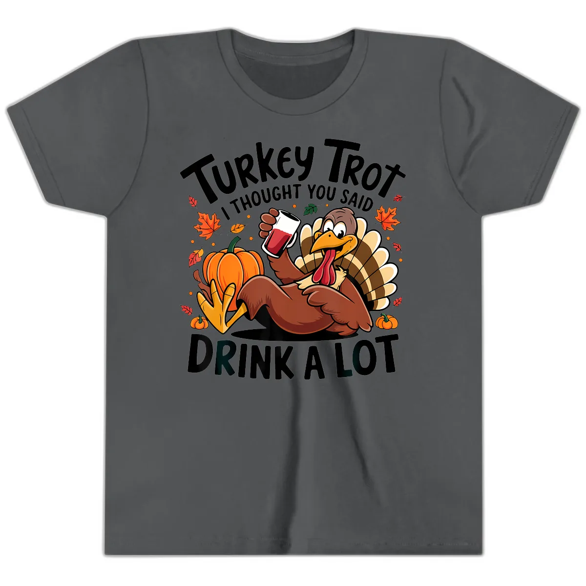 Turkey Trot Drink A Lot T-Shirt Design Youth T-Shirt in Asphalt