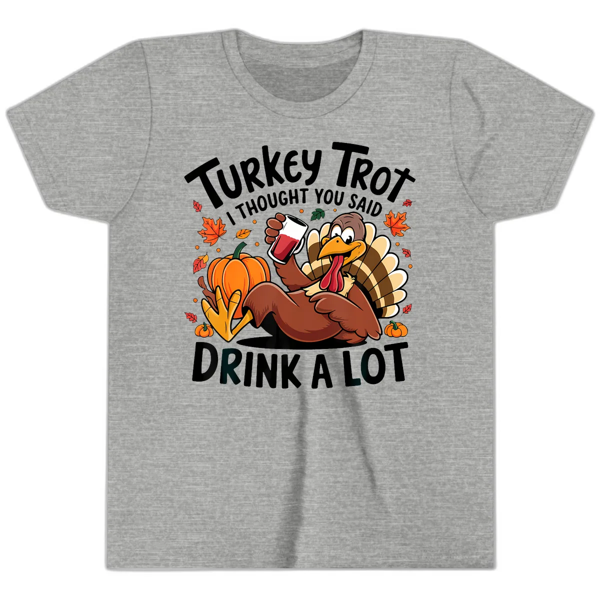 Turkey Trot Drink A Lot T-Shirt Design Youth T-Shirt in Athletic Heather
