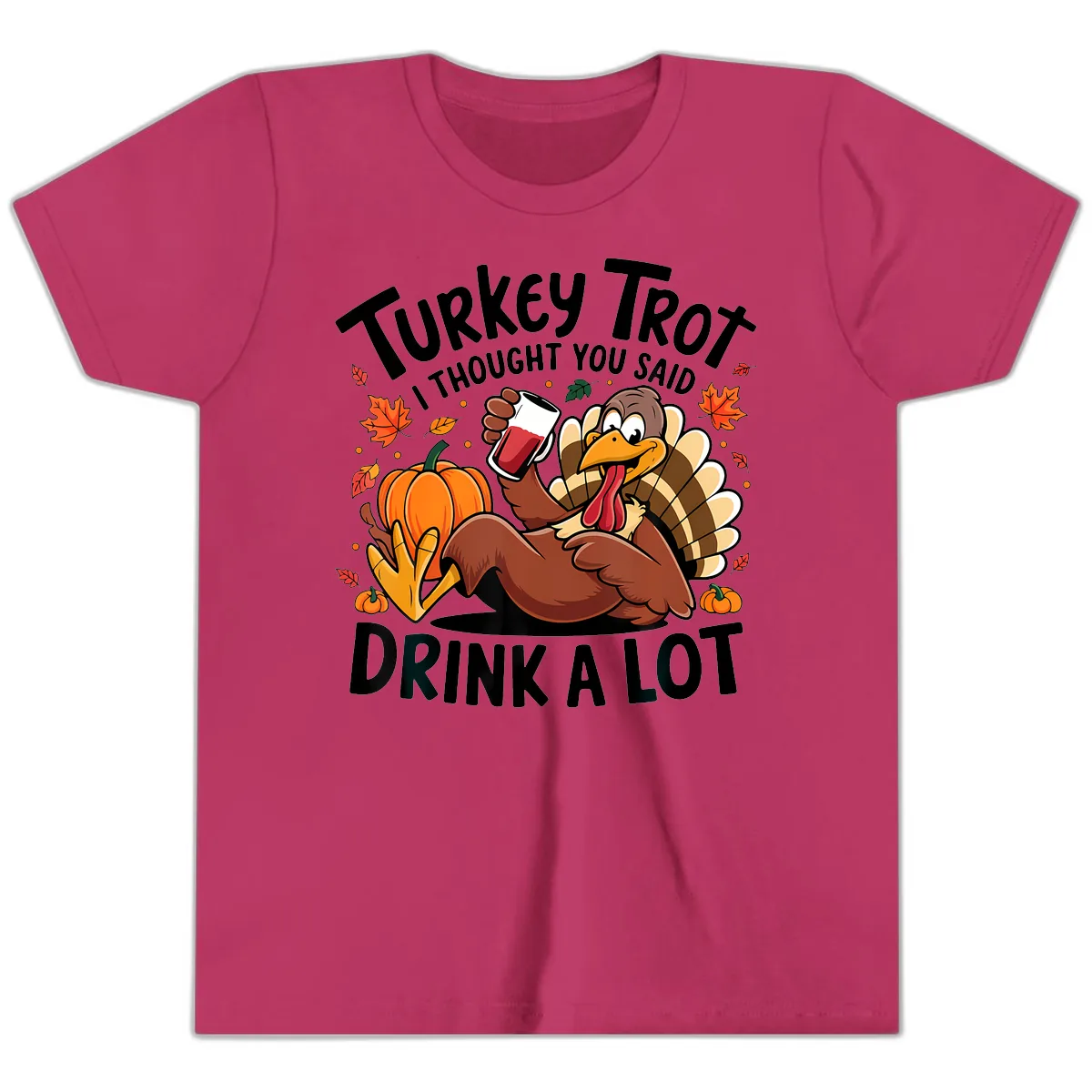 Turkey Trot Drink A Lot T-Shirt Design Youth T-Shirt in Berry
