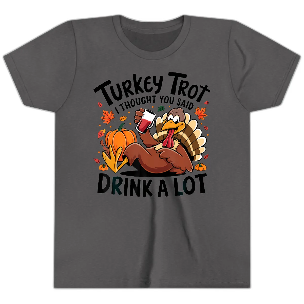 Turkey Trot Drink A Lot T-Shirt Design Youth T-Shirt in Dark Heather Grey