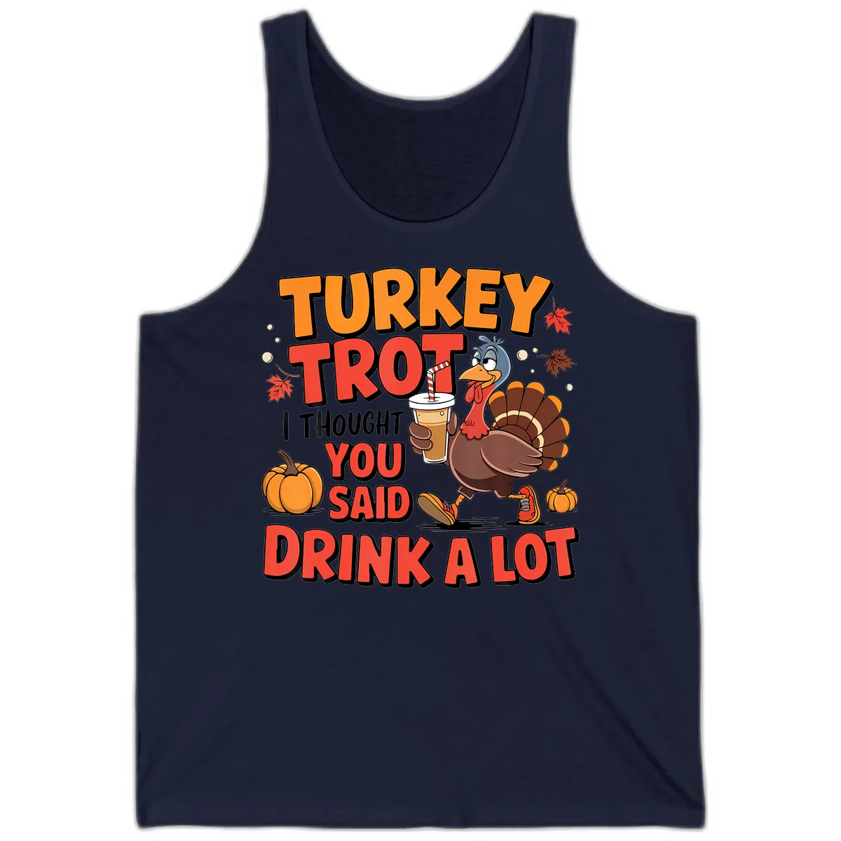 Turkey Trot Drink A Lot Design Tank in Navy