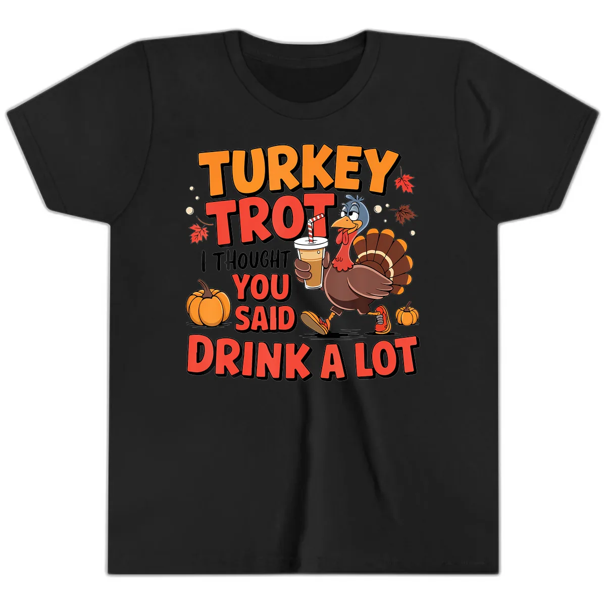 Turkey Trot Drink A Lot Design Youth T-Shirt in Black