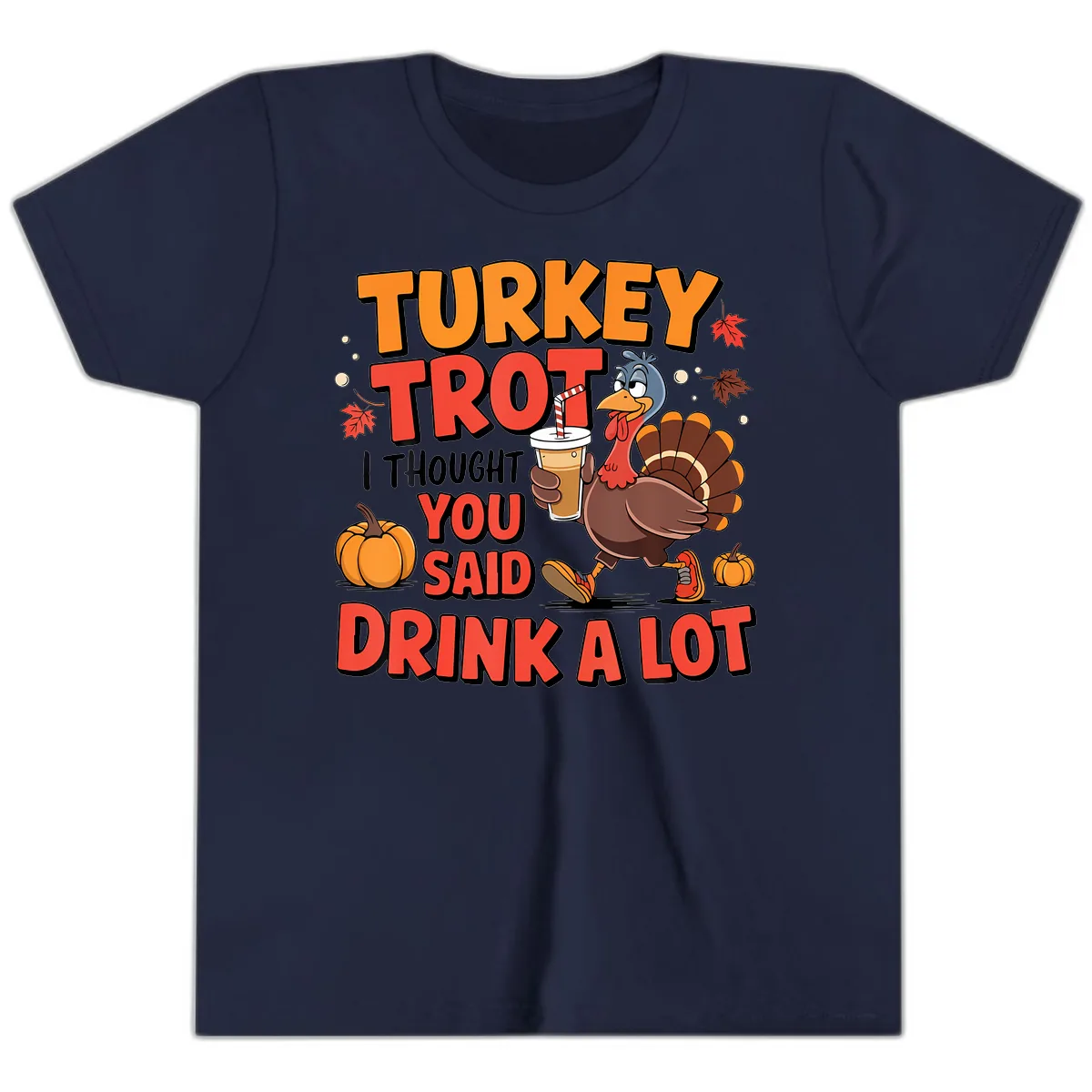 Turkey Trot Drink A Lot Design Youth T-Shirt in Navy