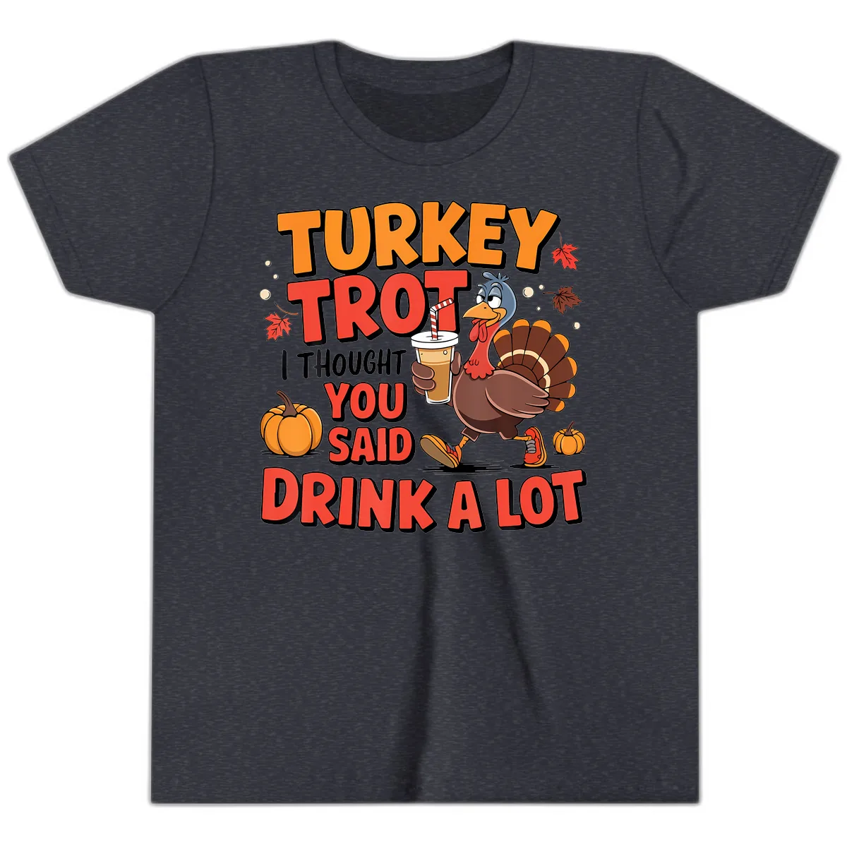 Turkey Trot Drink A Lot Design Youth T-Shirt in Heather Navy