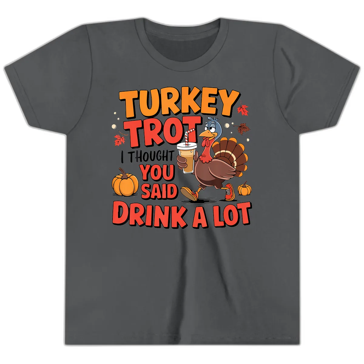 Turkey Trot Drink A Lot Design Youth T-Shirt in Asphalt