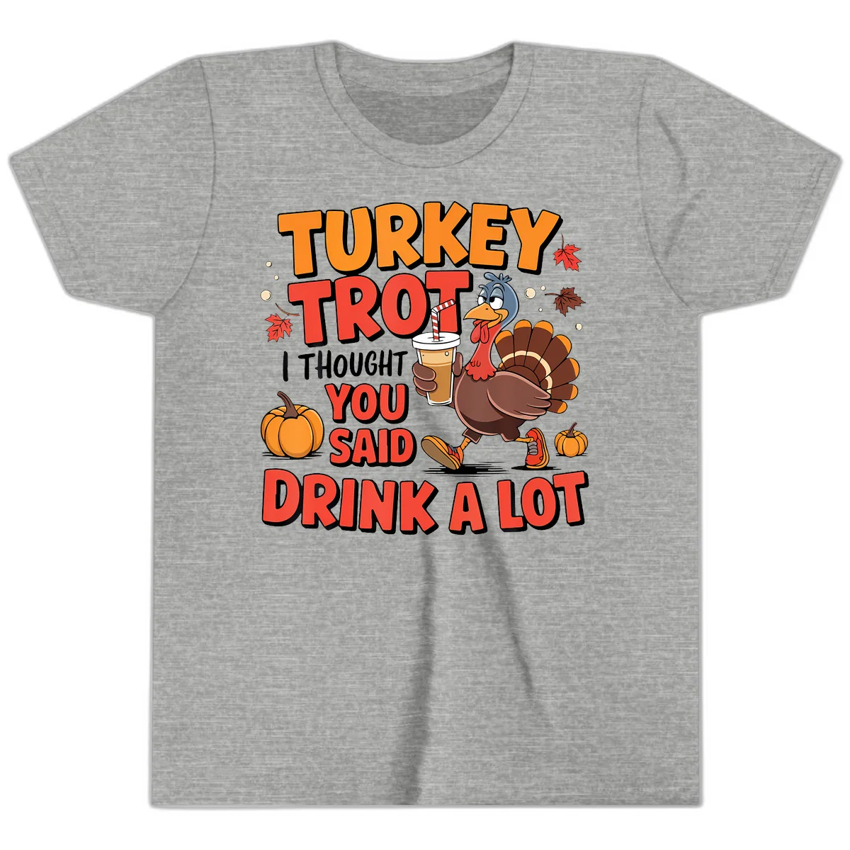 Turkey Trot Drink A Lot Design Youth T-Shirt in Athletic Heather